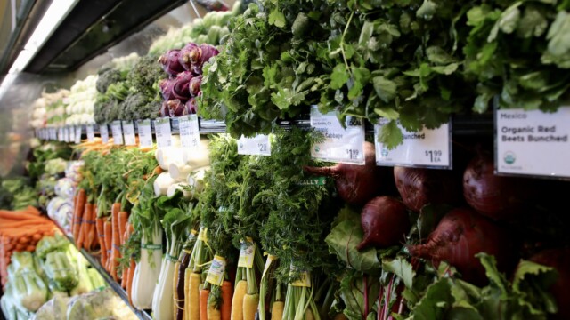 A selection of organic vegetables from the New Leaf Community Market in Half Moon Bay. Several of the vegetables are sourced within San Benito County, which lies a little down south from Half Moon Bay, in the Coast Range Mountains. Photo credit: Julia Goldman
