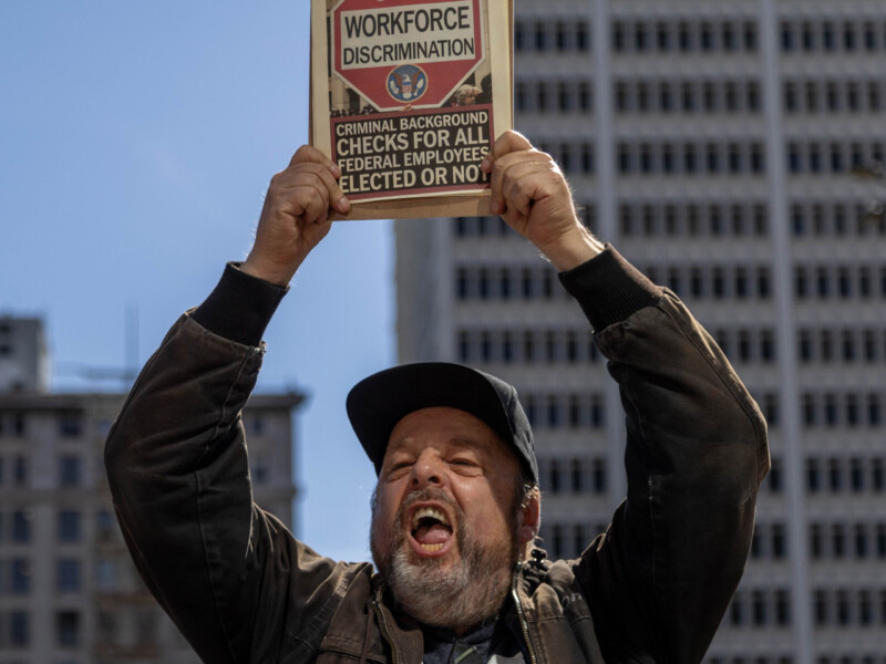 4/5/25 - Los Angeles, Calif: The "Hands Off" protest in Downtown Long Beach started at around 4 p.m. at Pershing Square just before the walk to the Los Angeles City Hall on April 5. Photo credit: Samuel Chacko